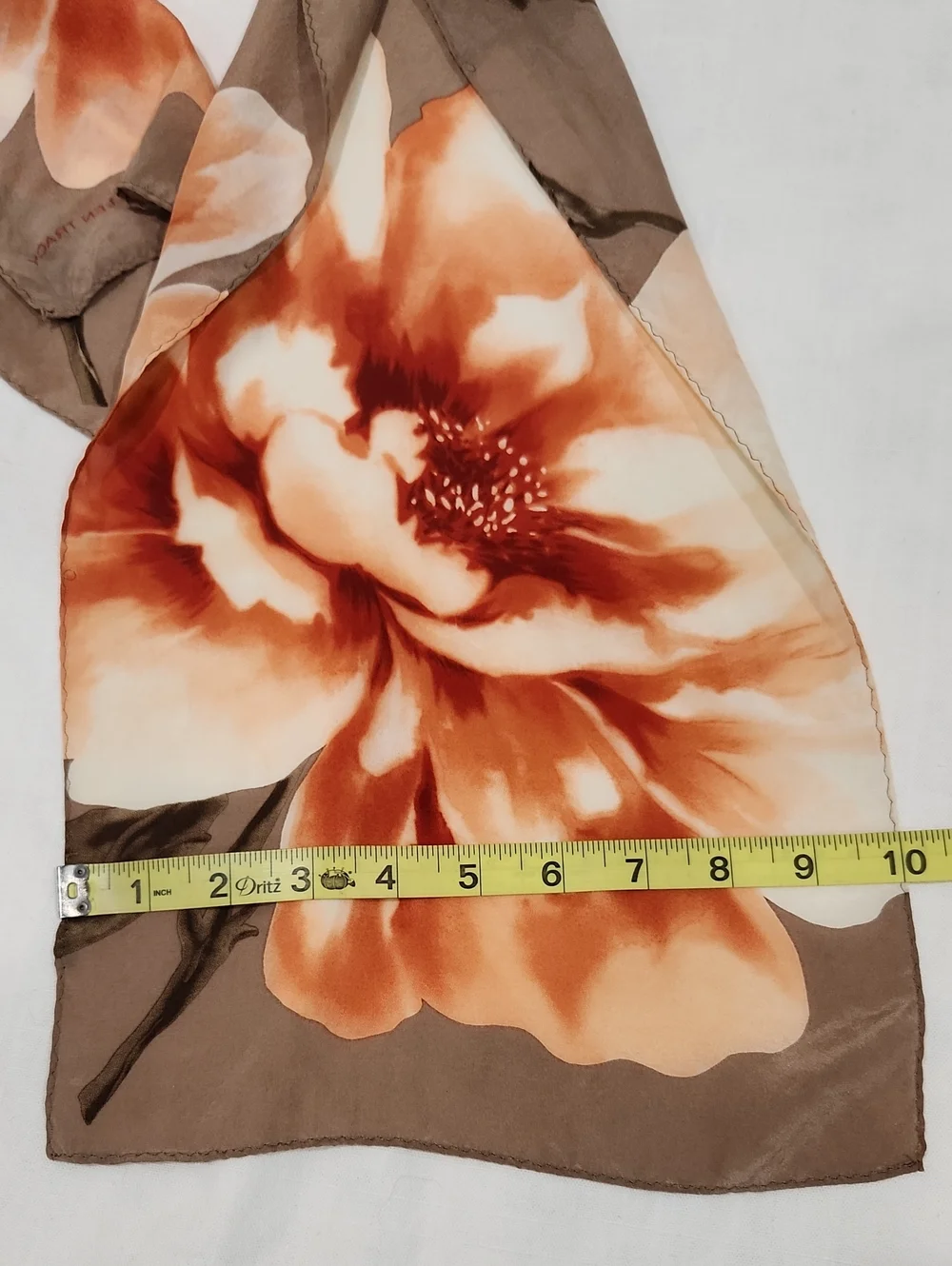 Ellen Tracy Taupe and Orange Floral Silk Scarf Size 10x 56 Inches